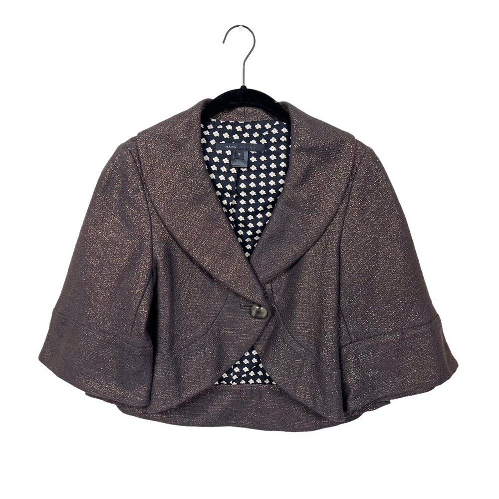 Marc Jacobs Short Topper Jacket Coat Retro Sparkly Metallic Coppery Brown Size S